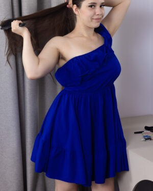 Molly Kit Poses By Her Mirror In A Blue Dress We Are Hairy