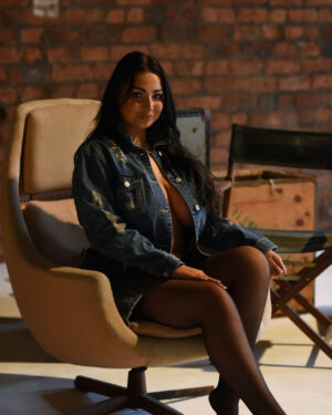Foxy Lucina Denim Jacket and Nylons Nothing But Curves