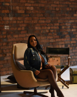 Foxy Lucina Denim Jacket and Nylons Nothing But Curves